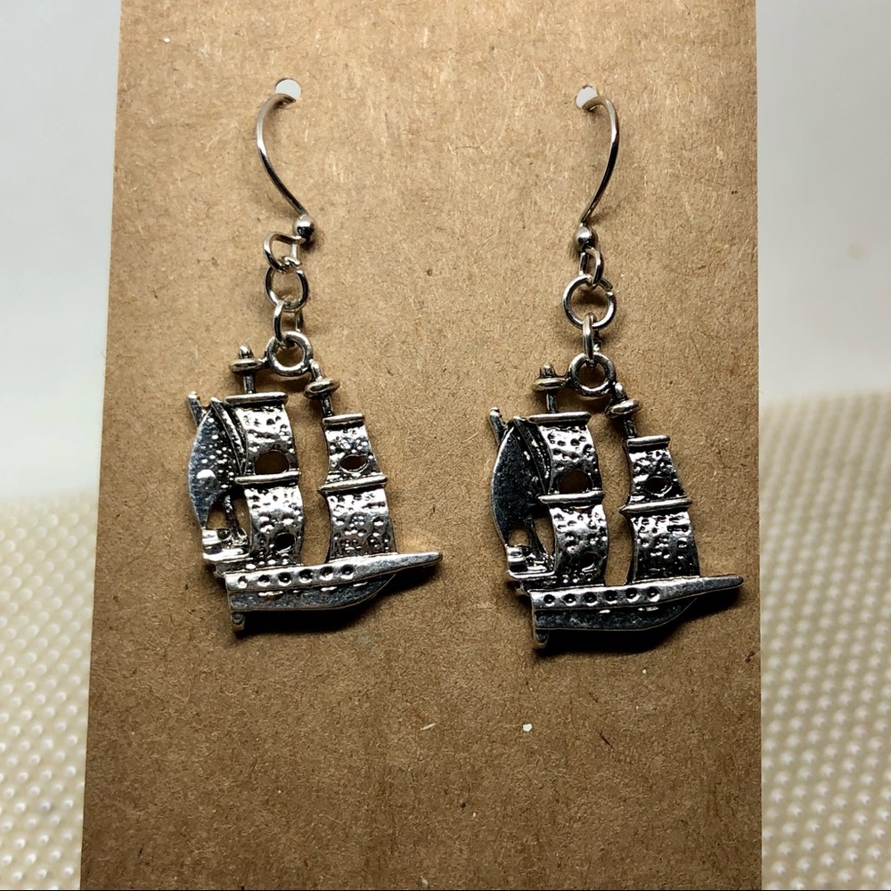 Nautical Silver Ship Boat Earrings